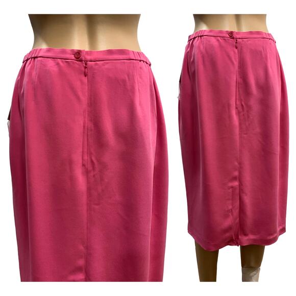 Vintage 90s Y2K NWT Bloomingdale's Pink Silk Pencil Skirt | 10 W 28 - 31" - Picture 8 of 10
